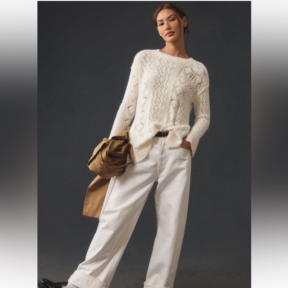 Anthropologie Distressed Stitch Longline Side Slit Sweater by Pilcro - Picture 3 of 9